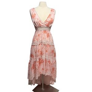 Vici Olia Jaclyn Floral Sleeveless Tiered High Low Chiffon Maxi Dress XS NWOT